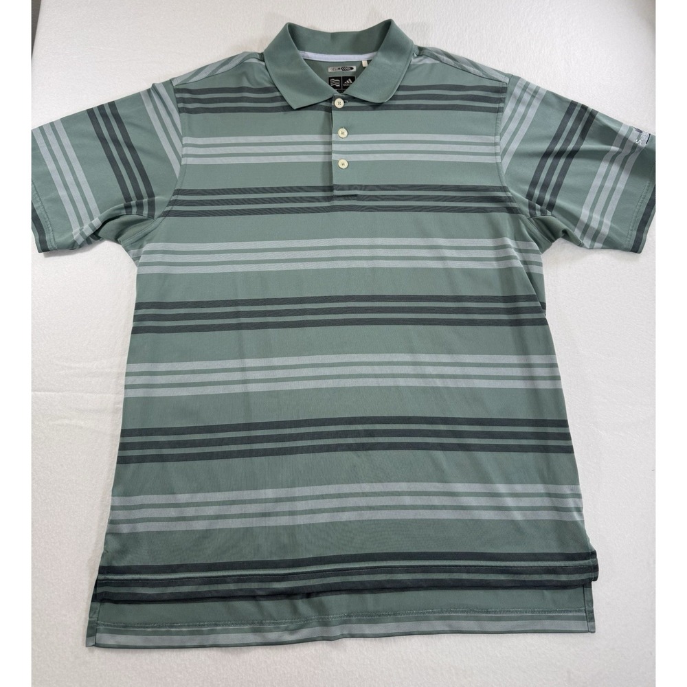 Adidas Climacool Mens Polo Medium Green Stripes Sugar Creek Golf Embroidered